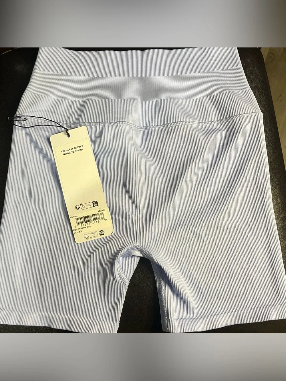 ALO Yoga High-Waist Ribbed Bike Shorts - Light Provence Blue